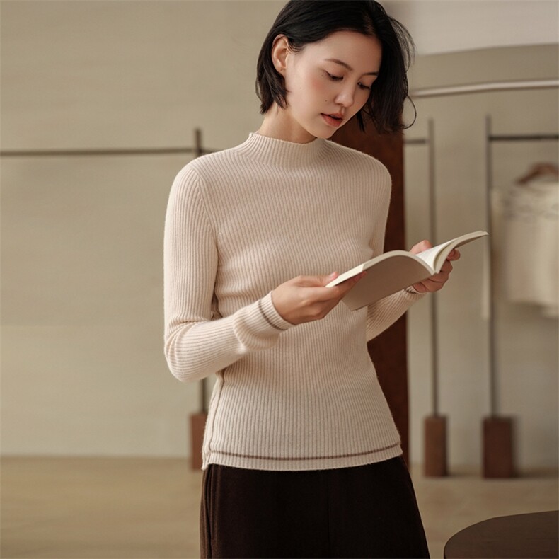 羊绒衫女100山羊绒针织衫2025秋冬新款立领套衫简约百搭气质毛衣,女装羊绒衫,绒知纯羊绒