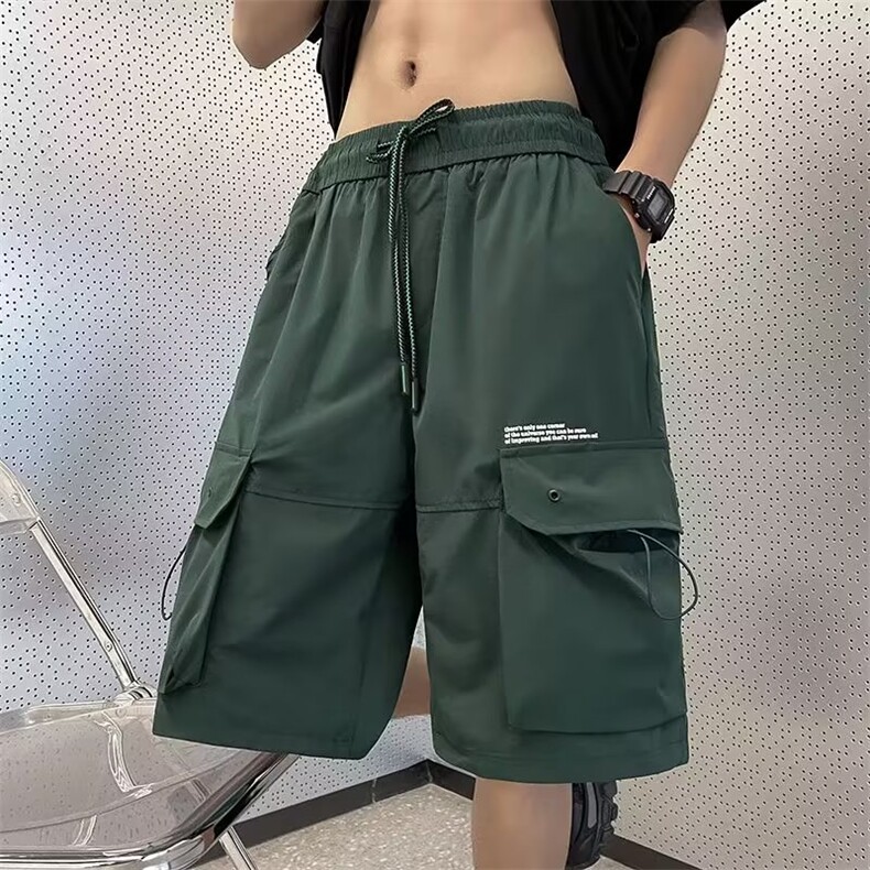 港风夏款男短裤工装大口袋字母印花抽绳五分冲锋裤D1043-P32图片