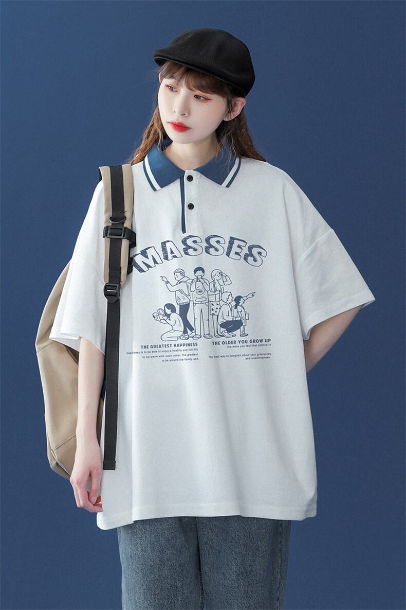 中性风-夏季宽松字母印花短袖T恤潮流翻领POLO衫PL103P35控48,男装T恤,A247A