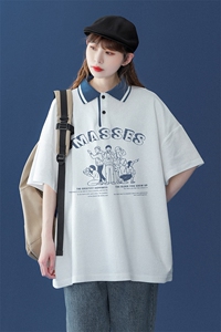 中性风-夏季宽松字母印花短袖T恤潮流翻领POLO衫 PL103P35控48图片