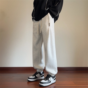 日系复古加绒裤子男秋冬季重磅加厚保暖束脚卫裤潮牌cleanfit长裤图片