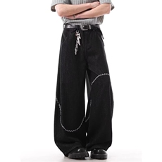 牛仔裤美式潮牌男女潮牌刺绣设计感宽松阔腿弯刀裤子N9817，男装牛仔裤，星座1116A（原606A-3）