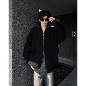 立领拉链开衫毛衣秋冬季宽松休闲慵懒风时尚针织衫外套图片