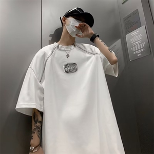 夏季新款港风纯色拉链拼接潮流百搭短袖TT35-P33图片