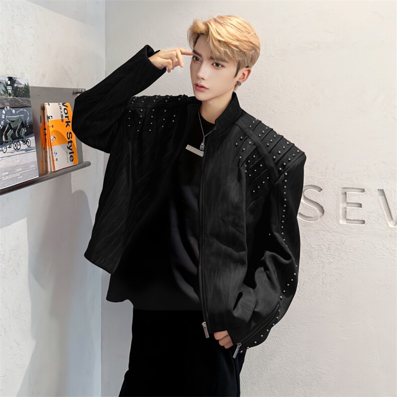 （自家图）男士2025秋季新男装垫肩皮夹克上衣5301-P105，男装夹克，星座910-5