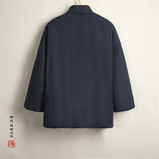 秋冬新款风男装棉麻男士改良汉服新中式棉衣外套H80P145，男装棉衣，钱塘802