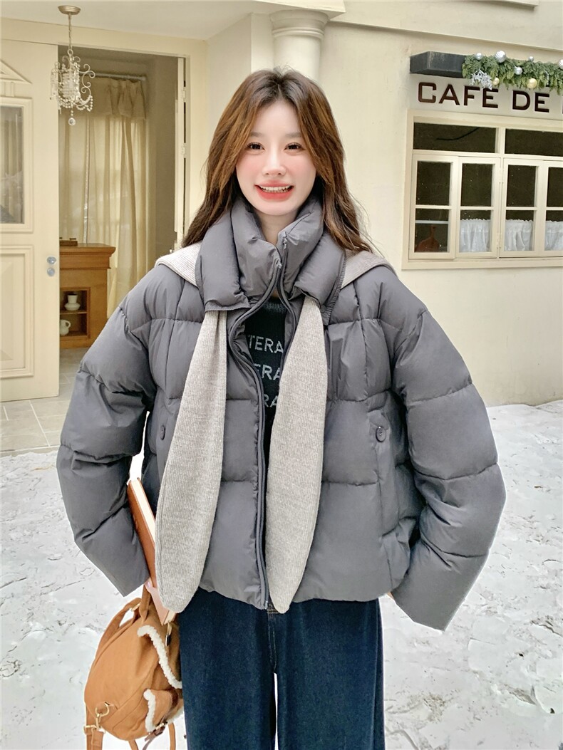 针织披肩灰色90绒羽绒服女2025冬季新款设计感显瘦气质巨好看外套,女装羽绒服,艾米莉亚