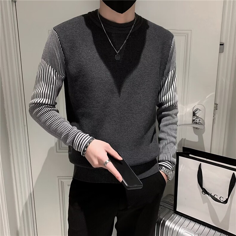 秋冬季男士毛衣针织衫新款男装潮流假两件圆领内搭网红打底衫S217,男装针织衫/毛衣,星座1116A-2（原606A-1）