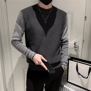 秋冬季男士毛衣针织衫新款男装潮流假两件圆领内搭网红打底衫S217图片