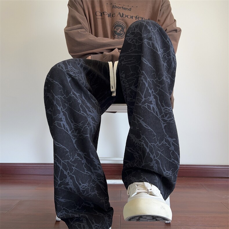 秋季新款休闲裤男灯芯绒扎染拖地裤宽松长裤子K784-P35控58,男装休闲裤,星座209-2
