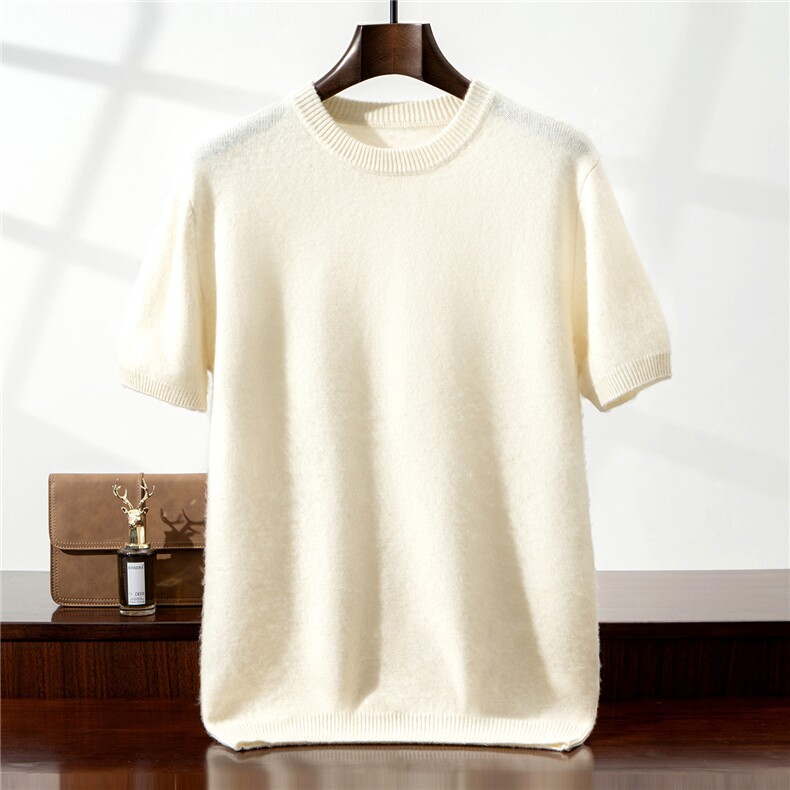 2025百搭时尚男圆领短袖针织衫，男装羊绒套衫，铂欧羊绒