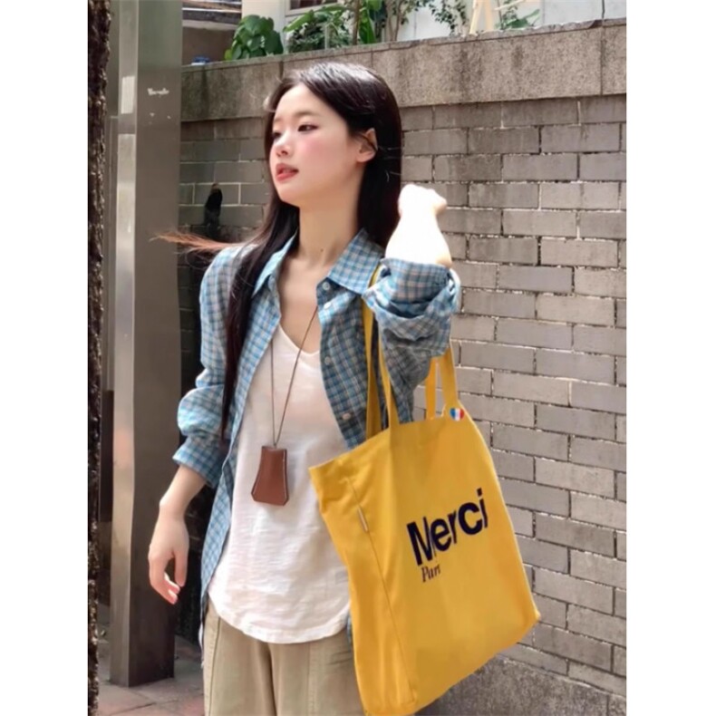 TC767-P45蓝色格子衬衫上衣女2026新款夏季薄款慵懒风休闲宽松,女装衬衫,星座617A-2