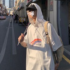 LD54064-P45连帽短袖t恤男大码胖子带帽五分袖中袖，男装T恤，电商A040