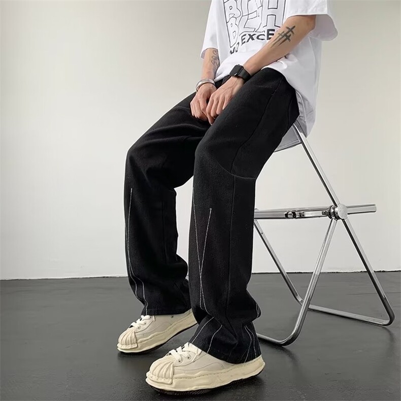 新款男士直筒高街设计感牛仔裤百搭黑色休闲裤GX01-P45,男装休闲裤,星座1109-3