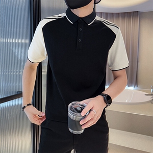 主推2025新款拼接撞色短袖T恤时尚潮流翻领Polo衫A3106-P48图片