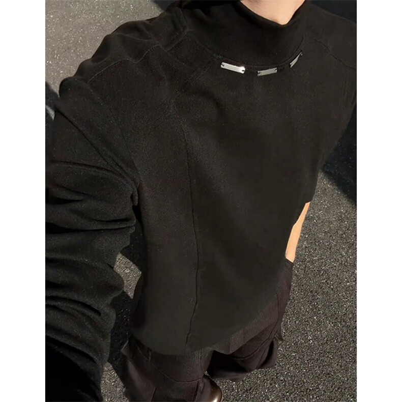 半高领德绒打底衫男款冬季内搭项链长袖t恤重磅正肩卫衣 WE77图片