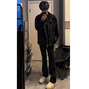 麂皮绒高中生外套男春秋款美式拉链解构设计感夹克潮牌高级感男装图片