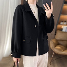 显白减龄羊毛毛呢外套女上衣秋冬新款双面羊绒大衣红色小个子呢子，女装毛呢外套，乾庄羊绒