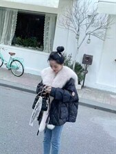 2021冬季新款欧洲站时尚潮海军大狐狐毛领加门襟羽绒皮草外套，女装皮草，L·H·X