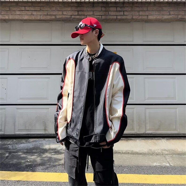 外套潮牌欧美街头拼接网红棒球服机车夹克帅气高街痞帅,男装夹克,星座716-3