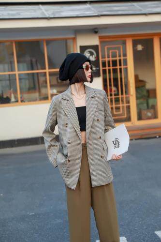 春季新款韩版格子西装外套，女装西装，变色鸟(4F)