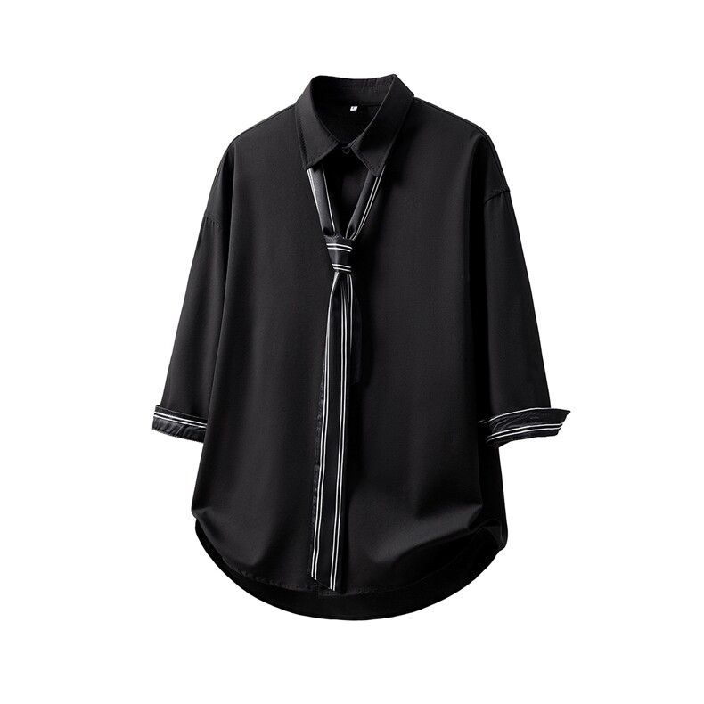 情侣领带款M-5XL大码短袖衬衫男七分袖衬衣7875P45控68立体白底,男装T恤,星座227-7