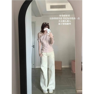 AK2329-P60美式可爱卡通刺绣牛仔裤女夏季设计感直筒阔腿梧桐裤,女装休闲裤,星座617A-2