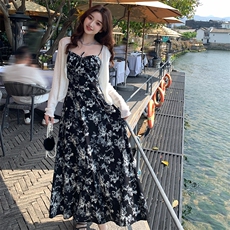 法式度假风针织披肩吊带连衣裙两件套2C317A-8817-P155-K208，女装套装/套裙，2C317A