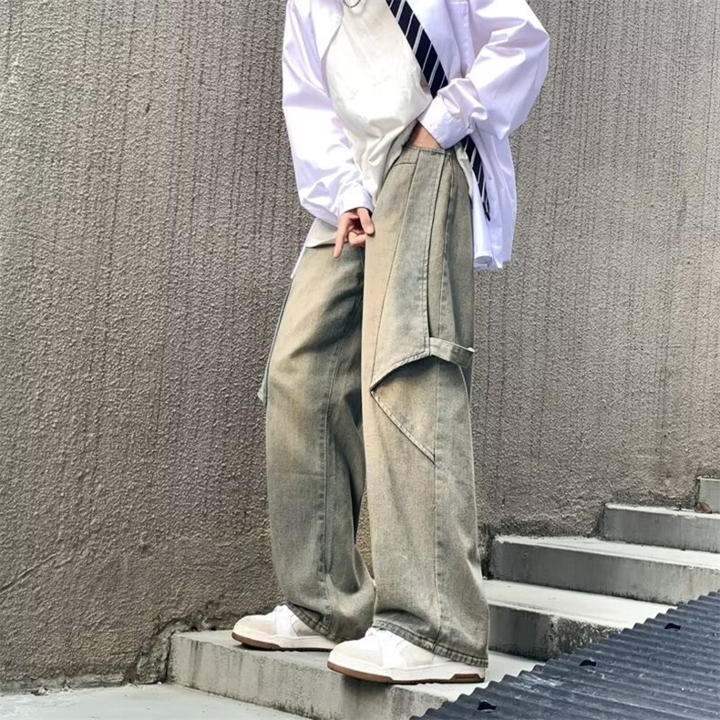 秋季新款水洗牛仔裤男宽松美式复古高街直筒长裤子K1072-P58图片