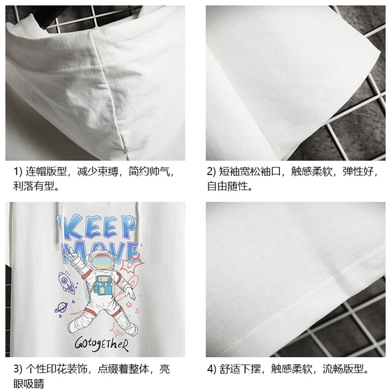 LD54175-P45连帽短袖t恤男大码胖子带帽五分袖中袖网格挂拍,男装T恤,电商A040A