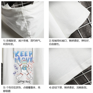 LD54175-P45 连帽短袖t恤男大码胖子带帽五分袖中袖 网格挂拍图片