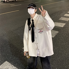 港风23新款秋季时尚百搭宽松字母印花衬衫外套S95P45控68，男装衬衫，电商A247