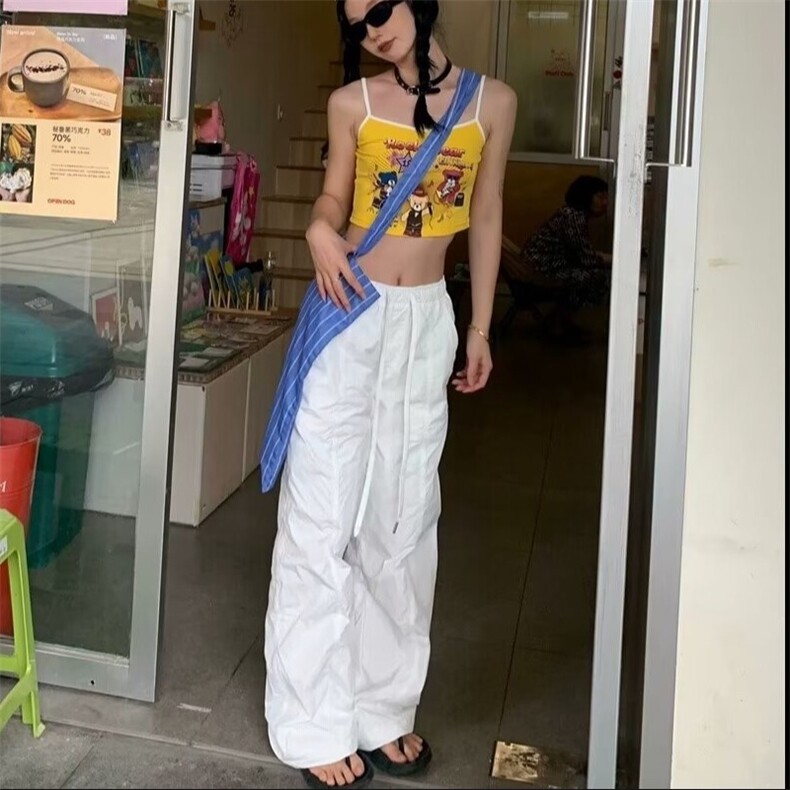 现货美式复古休闲伞兵裤女街舞hiphop束脚抽绳阔腿裤子WLK244-P45,男装休闲裤,星座1008