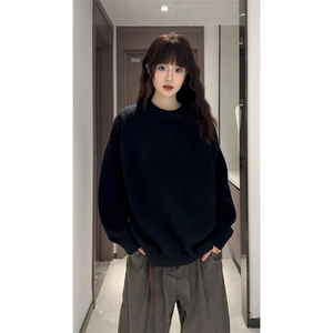 重磅秋冬男女纯色打底针织衫圆领套头半高领毛衣美式复古休闲上衣图片