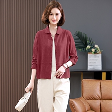 晓说简约气质版型超赞加厚双面德绒翻领衬衫女T恤显瘦打底衫春，女装短外套，阿丹