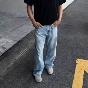 牛仔裤男春夏水洗复古潮牌vibe裤子美式高街阔腿直筒裤T16833-p43图片