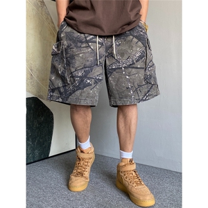 夏季美式休闲痞帅高端重磅迷彩工装短裤男宽松纯棉大码五分裤子潮图片