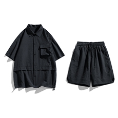 夏季套装男高品潮牌五分袖衬衫大码短裤两件套DSA157-1-C73-P80，男装衬衫，电商A157-1