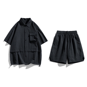 夏季套装男高品潮牌五分袖衬衫大码短裤两件套DSA157-1-C73-P80图片