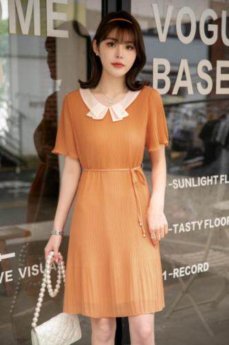 现货夏季新款压绉连衣裙，女装连衣裙，依美依缘