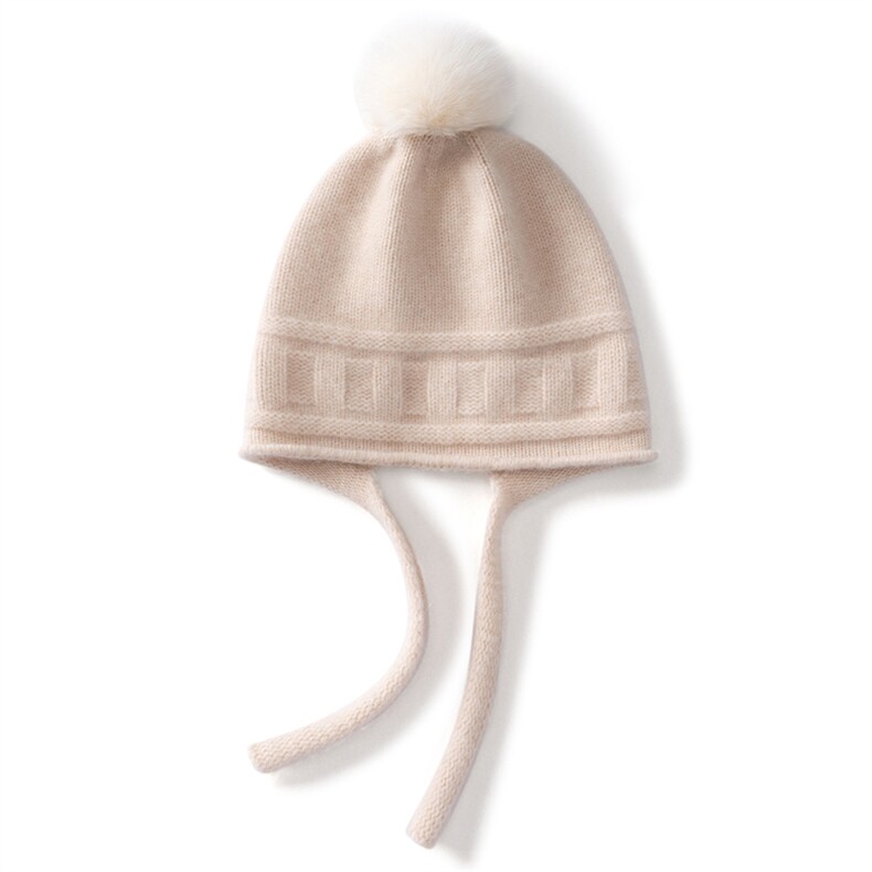 2025年春季新款带球系绳针织羊绒帽时尚休闲通勤百搭，帽子，思琳羊绒