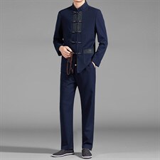 MJ7807秋季男士两件套长袖休闲套装中老年爸爸复古唐装风P180，男装民族服装，电商B360