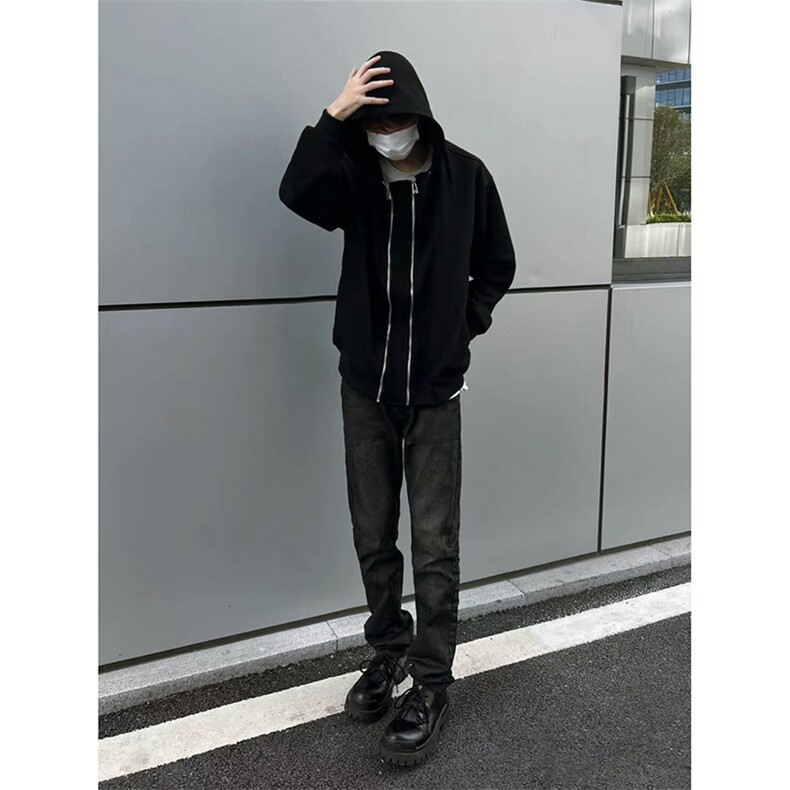 B221美式ins高街双拉链宽松开衫卫衣连帽外套SY2319-P95控128,男装卫衣,电商B221