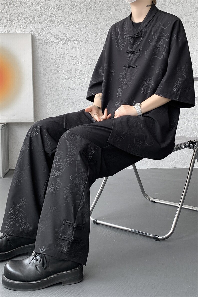 风男装中式盘扣冰丝套装立领短袖衬衫唐装两件套TZ1702特P80,男装衬衫,电商B238