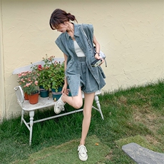酷飒拽姐牛仔套装裤女夏薄2025新款松弛感穿搭马甲短裤炸街两件套，女装套装/套裙，2C176