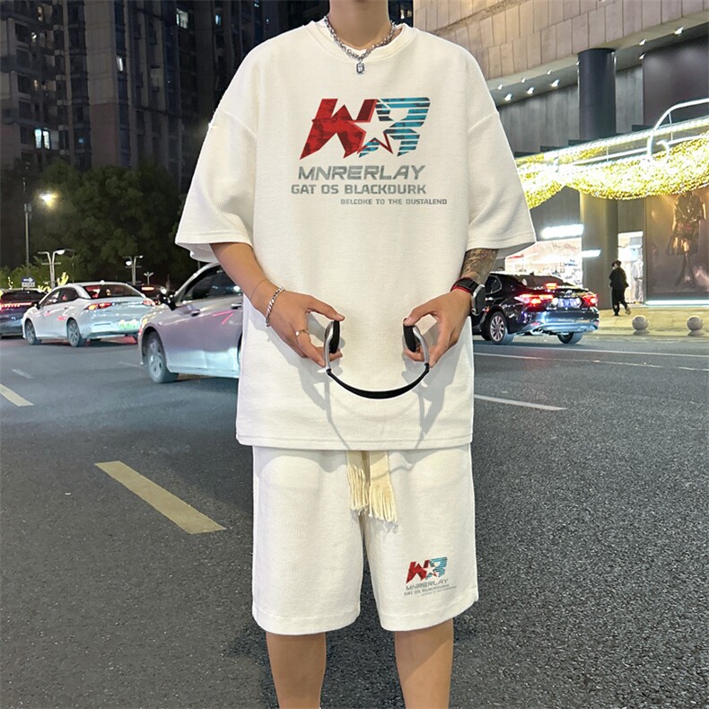 套装！ 华夫格套装短袖T恤短裤男 TZ227-特P 38图片