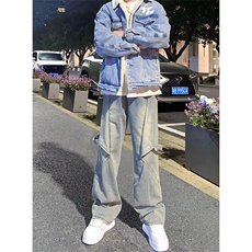 自家图，黄泥牛仔裤男微喇叭设计感绑带水洗做旧裤子-KZA44-P63，男装牛仔裤，星座1007（原301D）