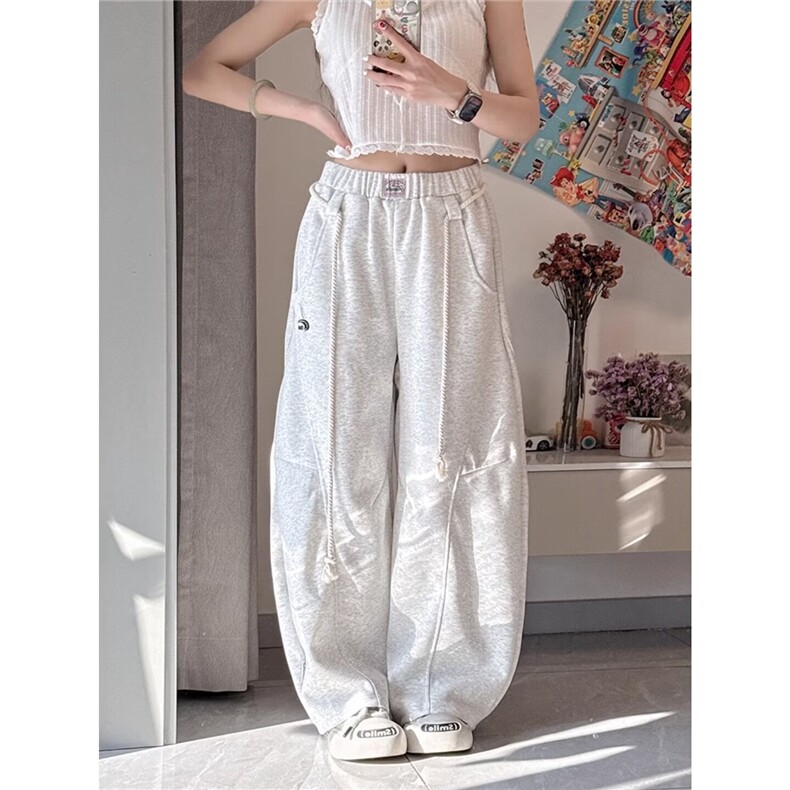 FFY2155-P50美式休闲高腰弯刀裤男女oversize运动街舞直筒阔腿裤，男装休闲裤，电商B323A