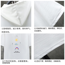 LD54141-P45连帽短袖t恤男大码胖子带帽五分袖中袖展架，男装T恤，电商A040A