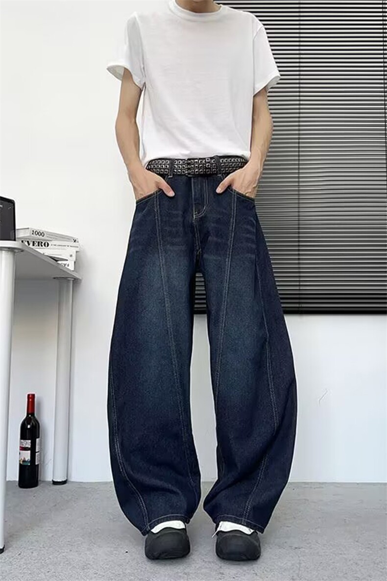 美式复古字母刺绣夏季新款2025弯刀牛仔裤男女阔腿裤子-A2185TP48,男装牛仔裤,电商B241